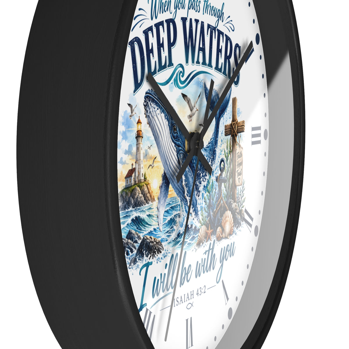 Christian Inspirational Wall Clock — 'When You Pass Through Deep Waters' (Isaiah 43:2)