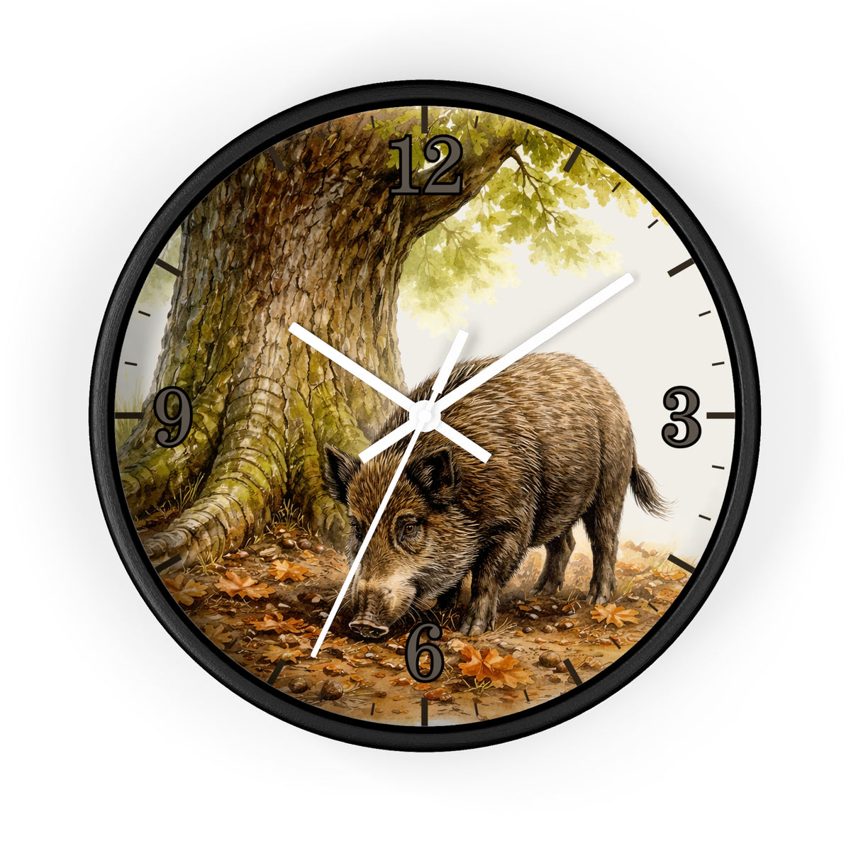 Wild Boar Forest Wall Clock — Rustic Woodland Home Decor