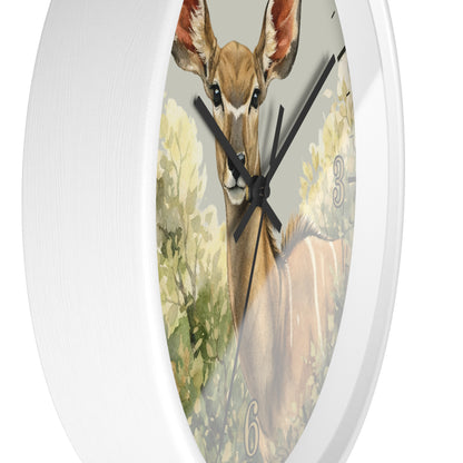 Jungle Greater Kudu Wall Clock — Rustic Antelope Safari Nursery Decor