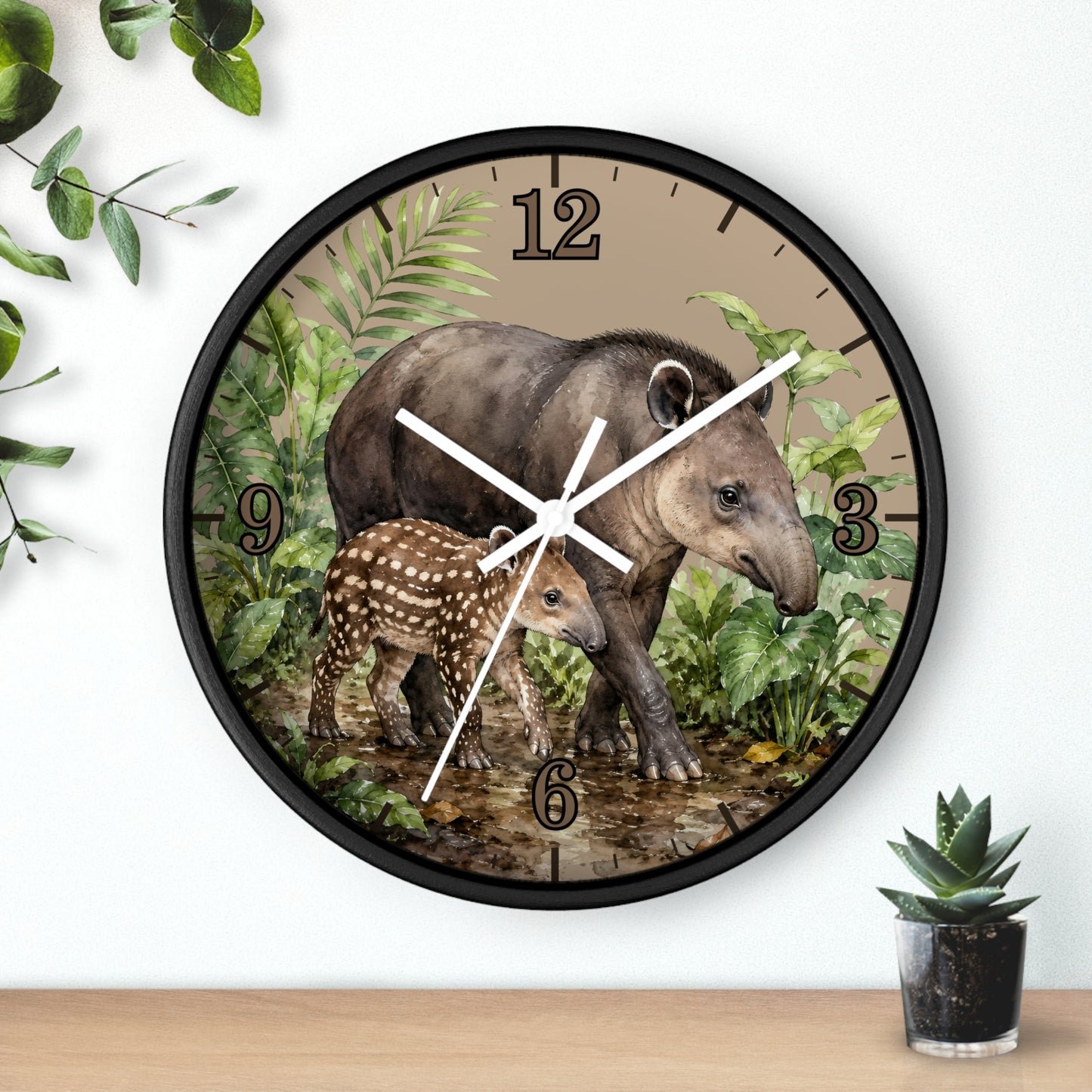 Tapir Mom & Baby Wall Clock — Jungle Nursery Animal Decor