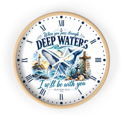 Christian Inspirational Wall Clock — 'When You Pass Through Deep Waters' (Isaiah 43:2)