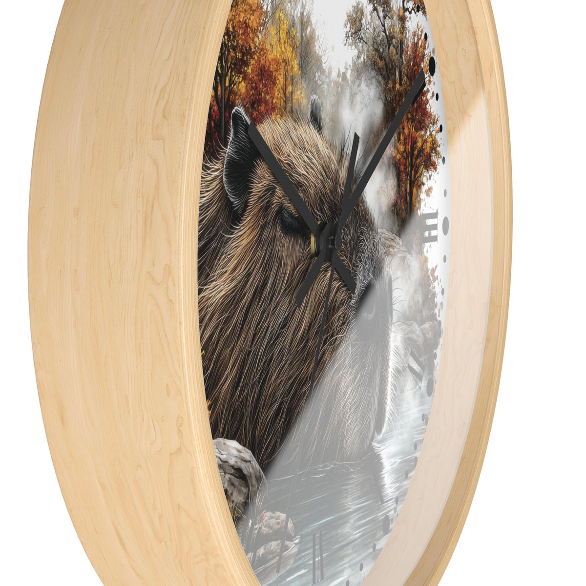 Capybara Autumn Wall Clock with Roman Numerals — Nature-Inspired Animal Decor