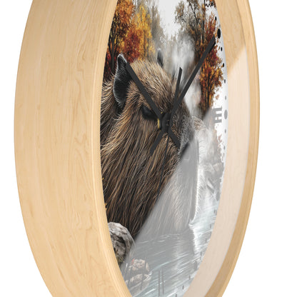 Capybara Autumn Wall Clock with Roman Numerals — Nature-Inspired Animal Decor