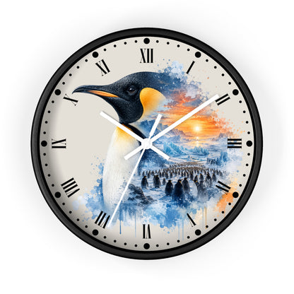 King Penguin Sunset Wall Clock — Arctic Animal Scenic Decor