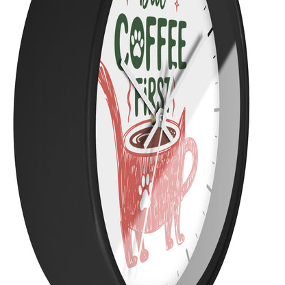 But Coffee First Cat Mug Wall Clock | Cute Cat Lover Kitchen Decor