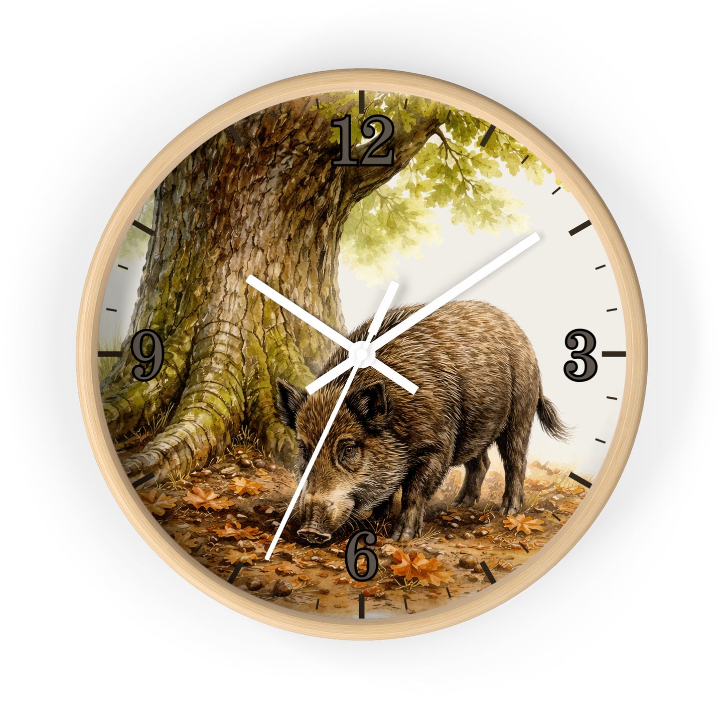 Wild Boar Forest Wall Clock — Rustic Woodland Home Decor