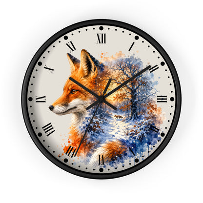 Winter Fox Wall Clock — Woodland Forest Animal Decor