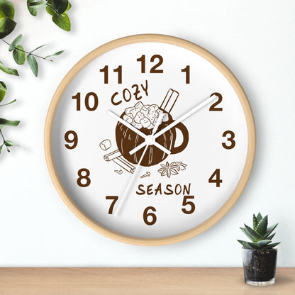 Cozy Season Pumpkin Hot Cocoa Wall Clock | Hand Drawn Fall Autumn Kitchen Decor