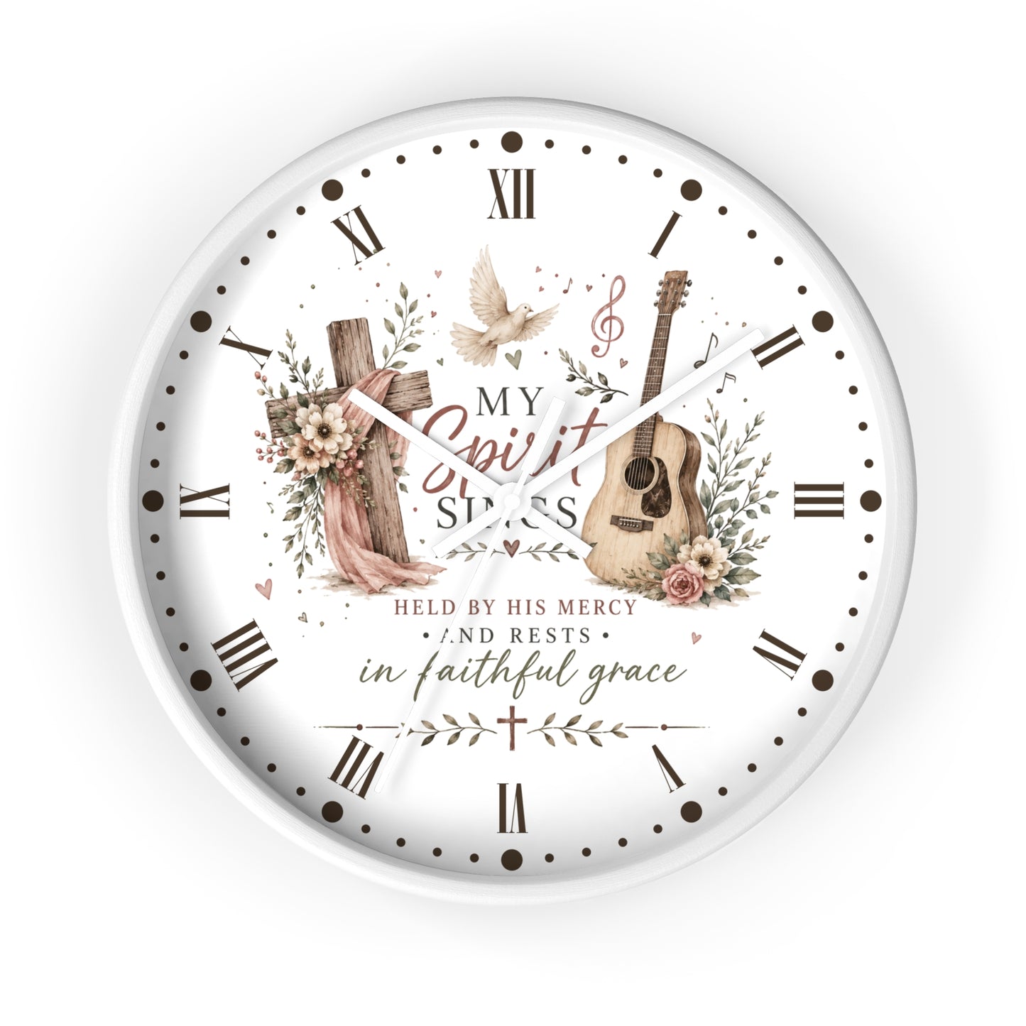 My Spirit Sings Religious Wall Clock — Faith-Inspired Guitar & Cross Home Decor