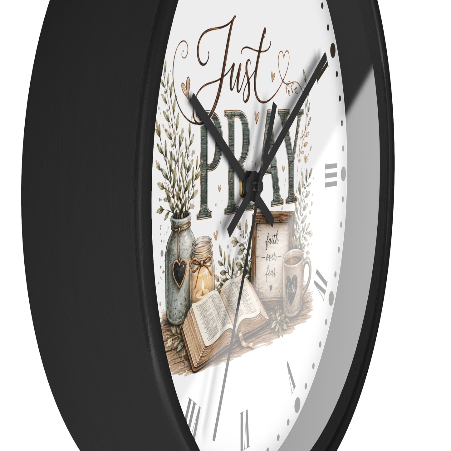 Just Pray Decorative Wall Clock — Rustic Faith-Inspired Home Decor