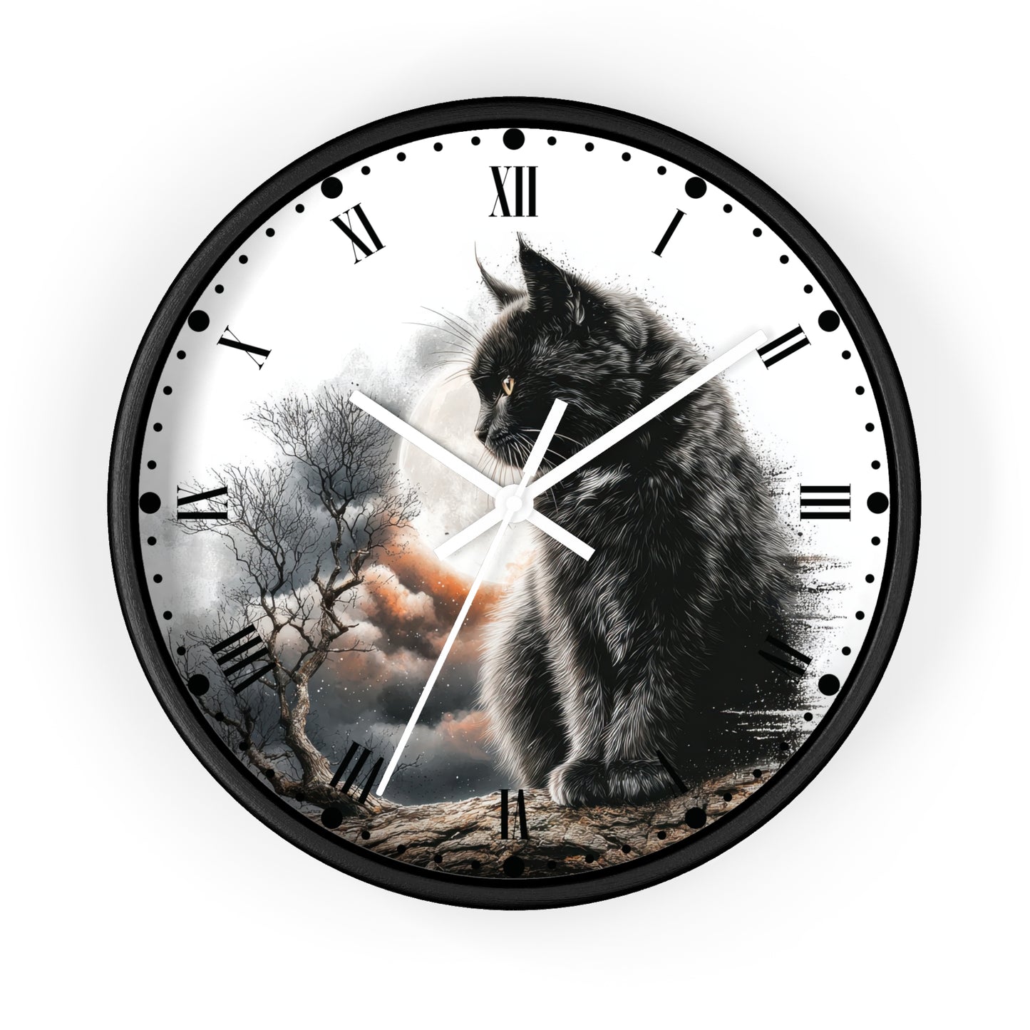 Black Cat Full Moon Wall Clock —  Cat Lovers Decor