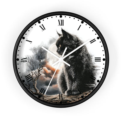 Black Cat Full Moon Wall Clock —  Cat Lovers Decor