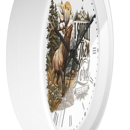 Rustic Elk Wall Clock – “I Sought The Lord” Psalm 34:4 Christian Home Decor