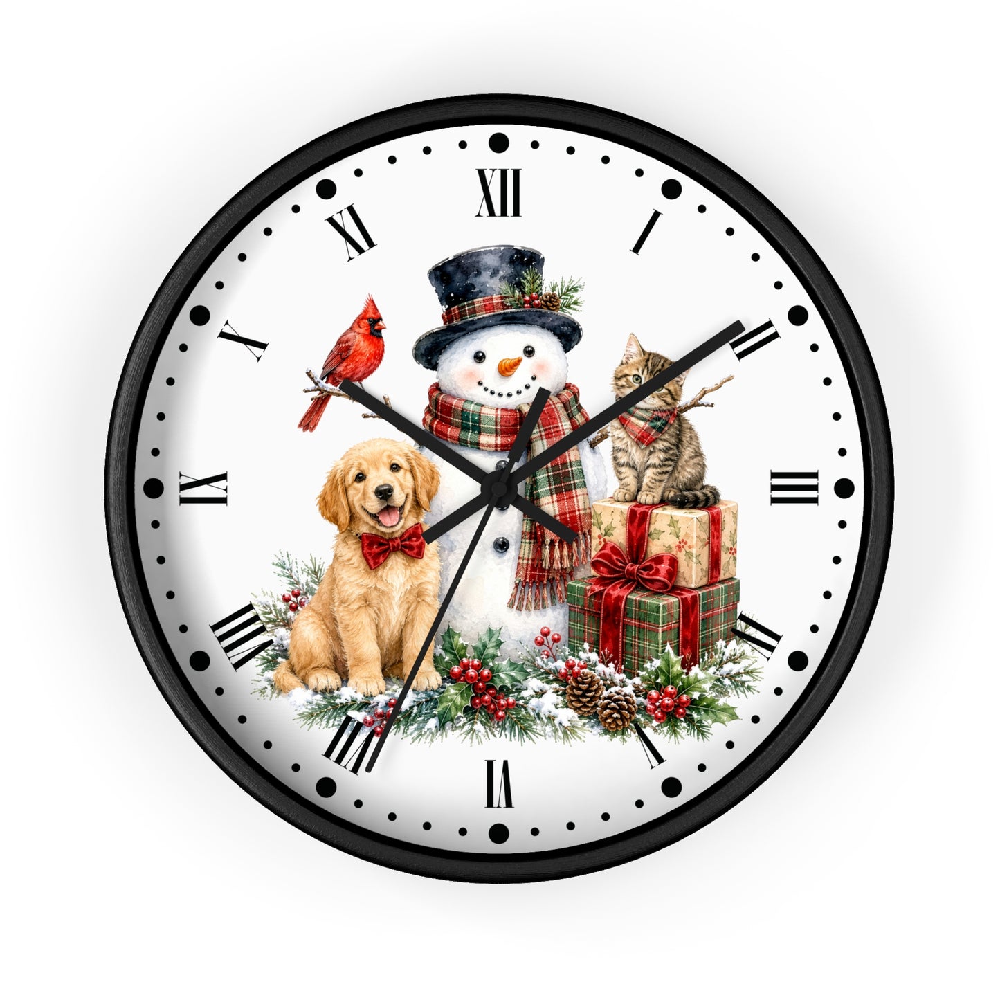 Christmas Snowman Clock — Holiday Dog & Cat Decor