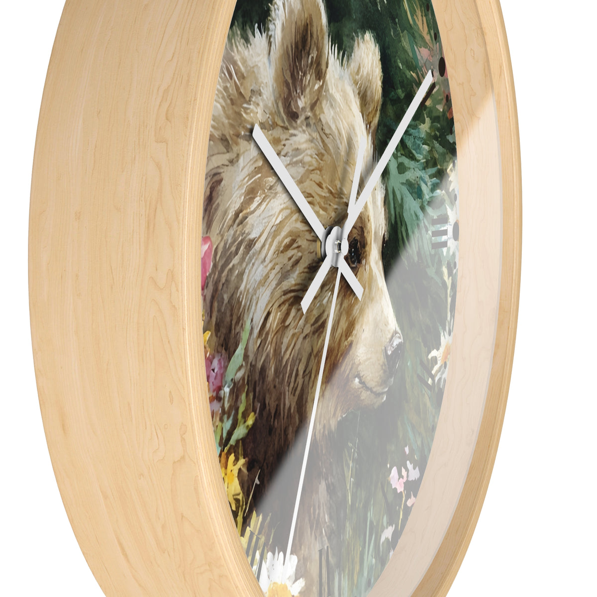 Bear Cub Floral Wall Clock — Rustic Woodland Nursery Decor