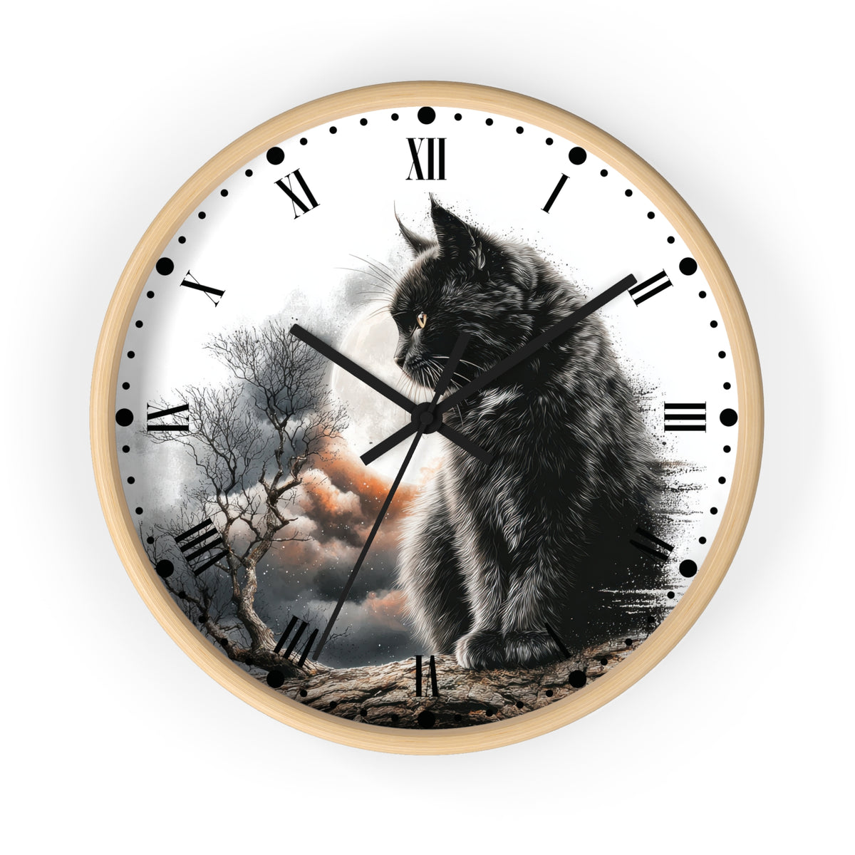 Black Cat Full Moon Wall Clock —  Cat Lovers Decor