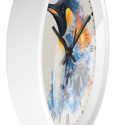 King Penguin Sunset Wall Clock — Arctic Animal Scenic Decor