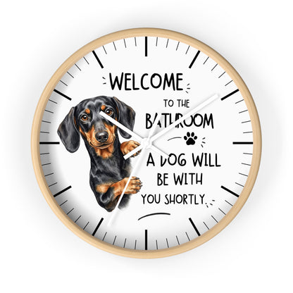 Peeking Dachshund Bathroom Wall Clock — Funny Dog Will Be With You Shortly