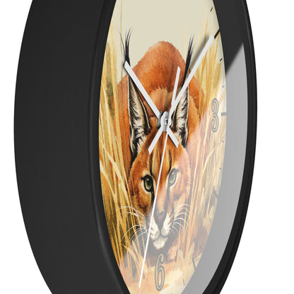Caracal Cat Wall Clock — Wild Safari Animal Watercolor Art Decor