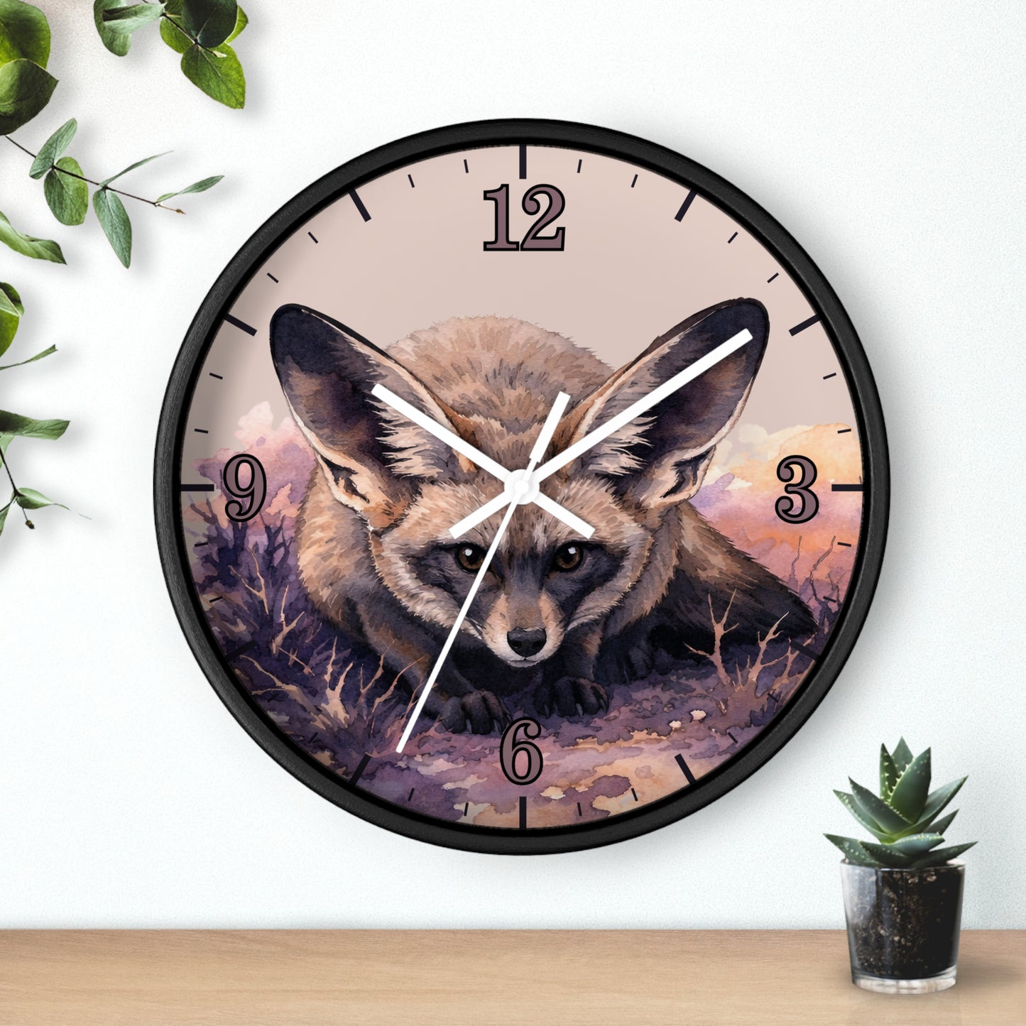 Fennec Fox Wall Clock — Desert Night Botanical Art Clock