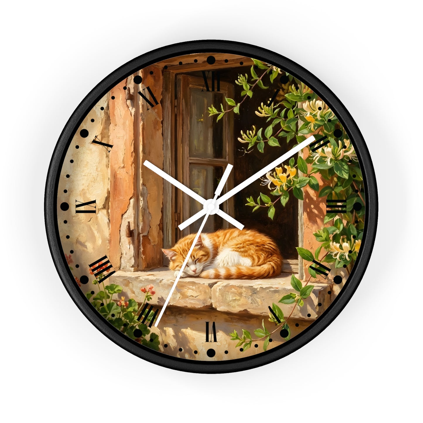 Sleeping Ginger Cat Wall Clock — Rustic Animal Home Decor