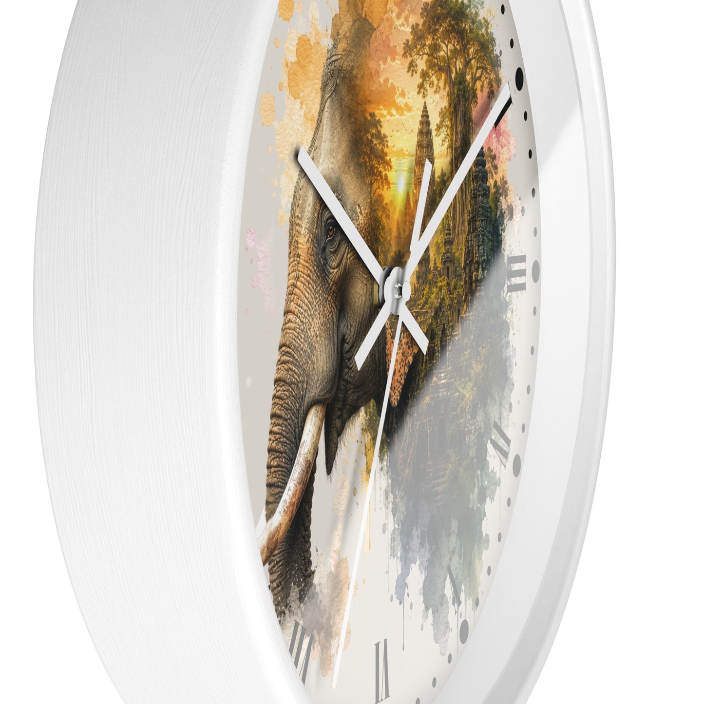 Elephant Temple Wall Clock — Watercolor Safari Home Decor