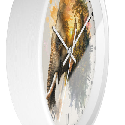Elephant Temple Wall Clock — Watercolor Safari Home Decor