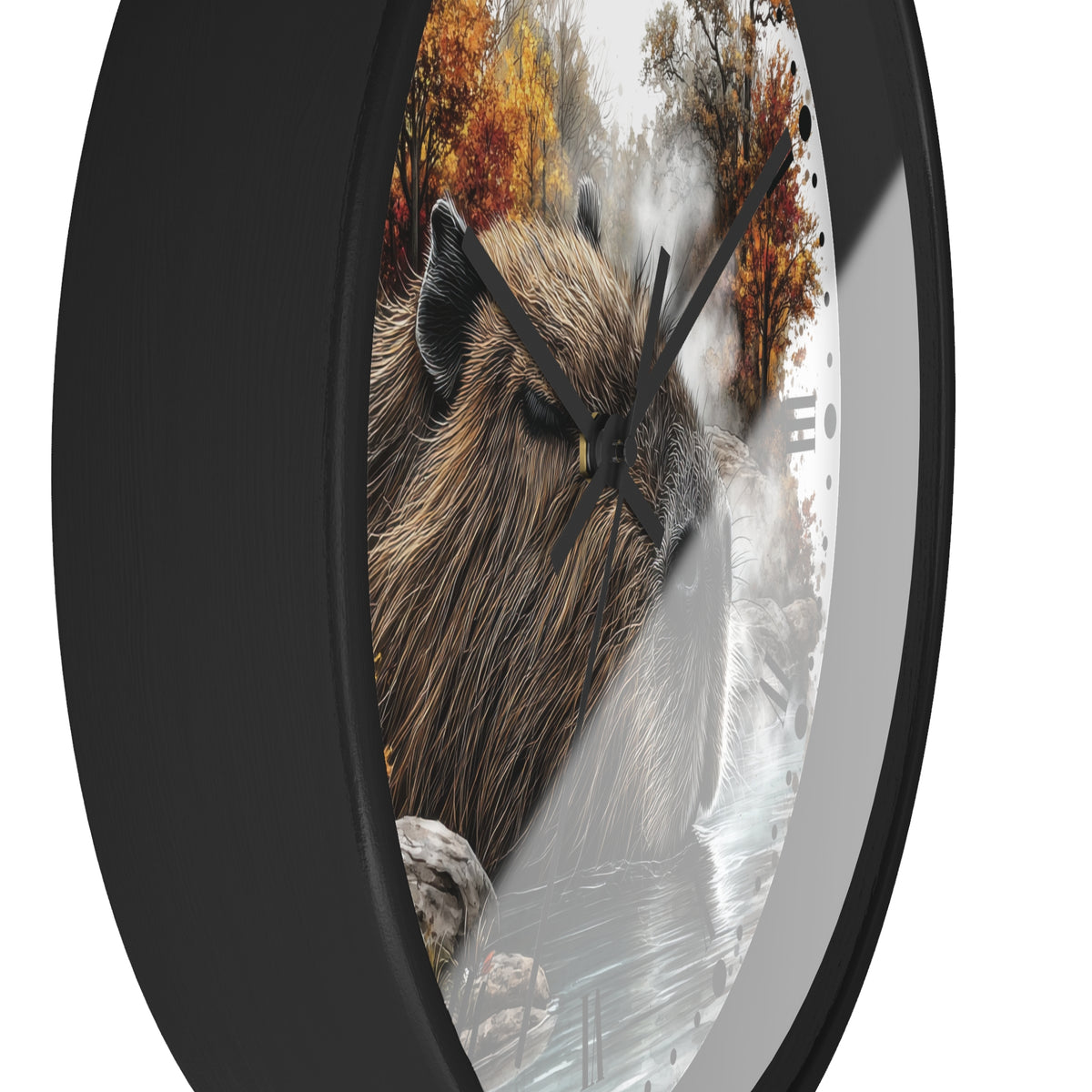 Capybara Autumn Wall Clock with Roman Numerals — Nature-Inspired Animal Decor