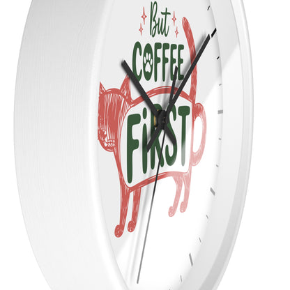 But Coffee First Coffee Cat Wall Clock | Cute Hand Drawn Kitchen Decor