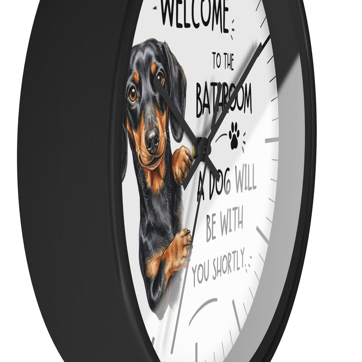 Peeking Dachshund Bathroom Wall Clock — Funny Dog Will Be With You Shortly