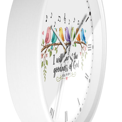 Bible Verse Bird Wall Clock — 'I Will Sing the Goodness of God'