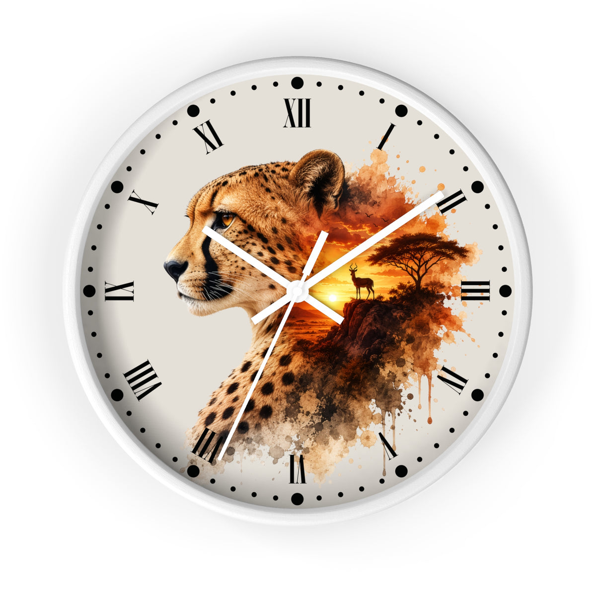 Cheetah Sunset Wall Clock — African Safari Wildlife Decor
