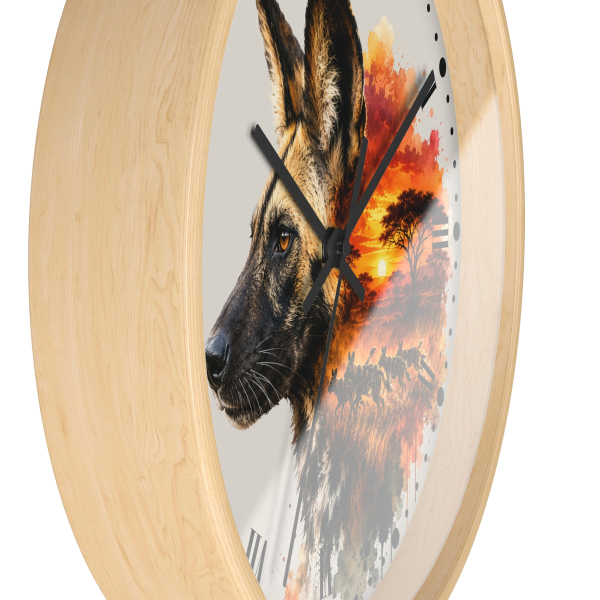 African Wild Dog Sunset Wall Clock — Safari Animal Home Decor
