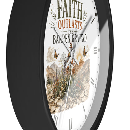 Faith Outlasts the Barren Ground Wall Clock — Rustic Desert Christian Home Decor