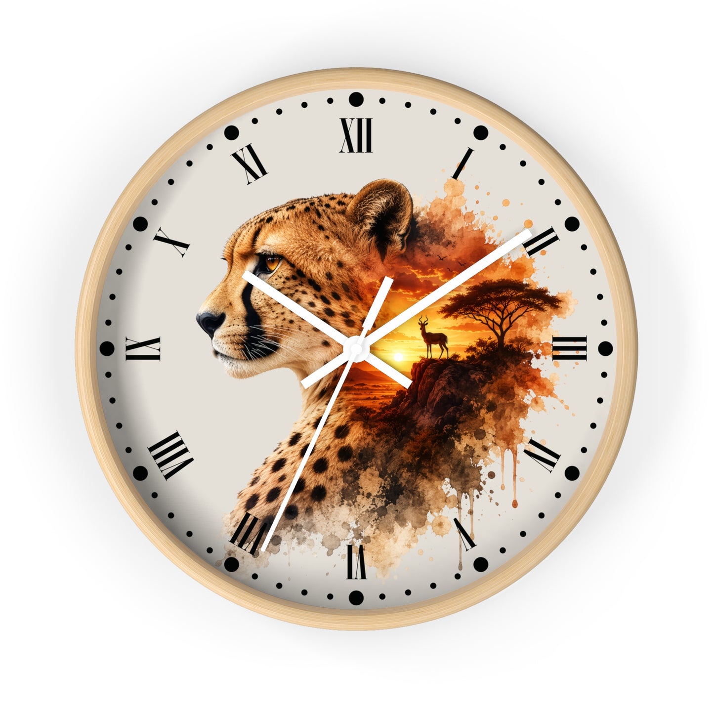Cheetah Sunset Wall Clock — African Safari Wildlife Decor