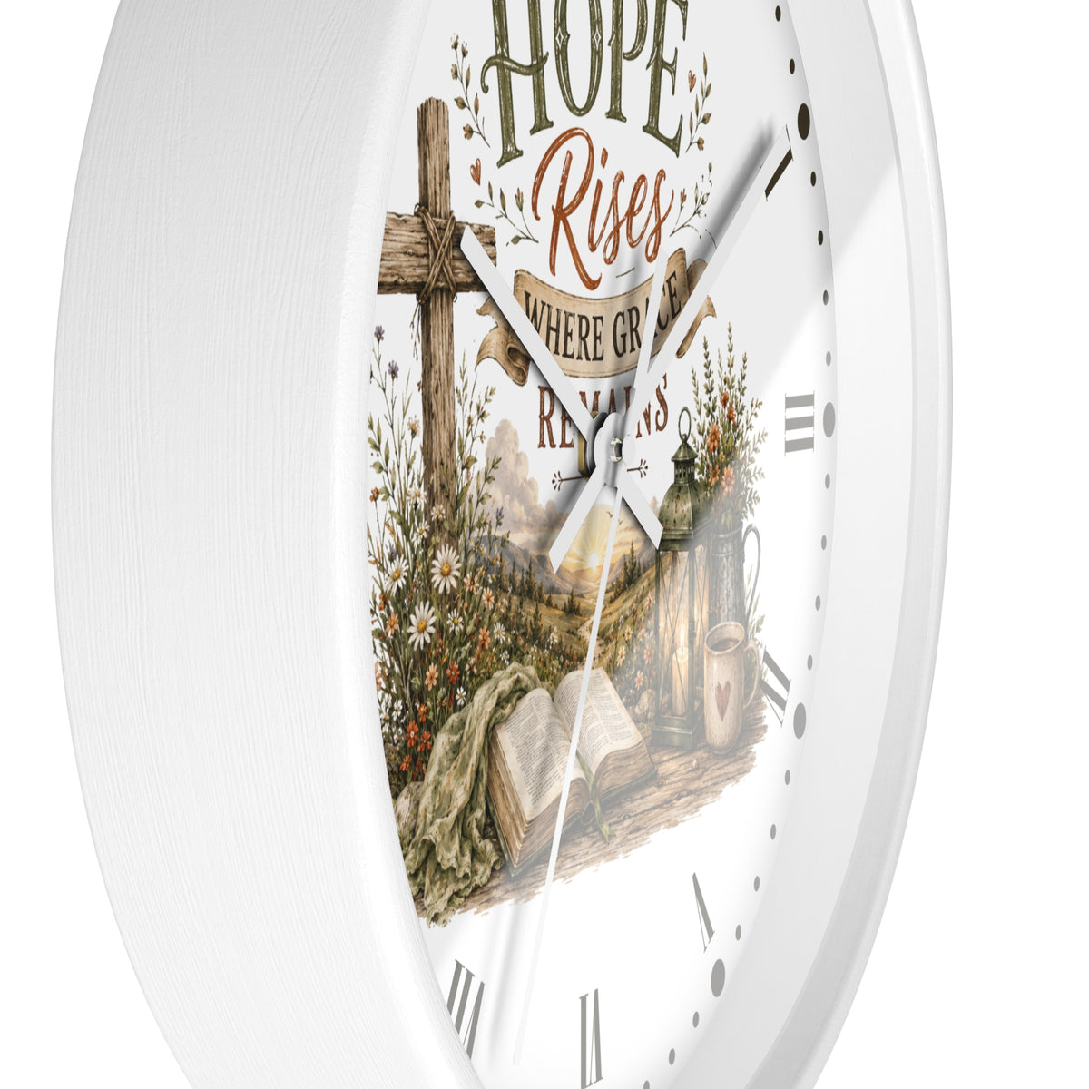 Christian Inspirational Wall Clock — "Hope Rises Where Grace Remains" Farmhouse Decor