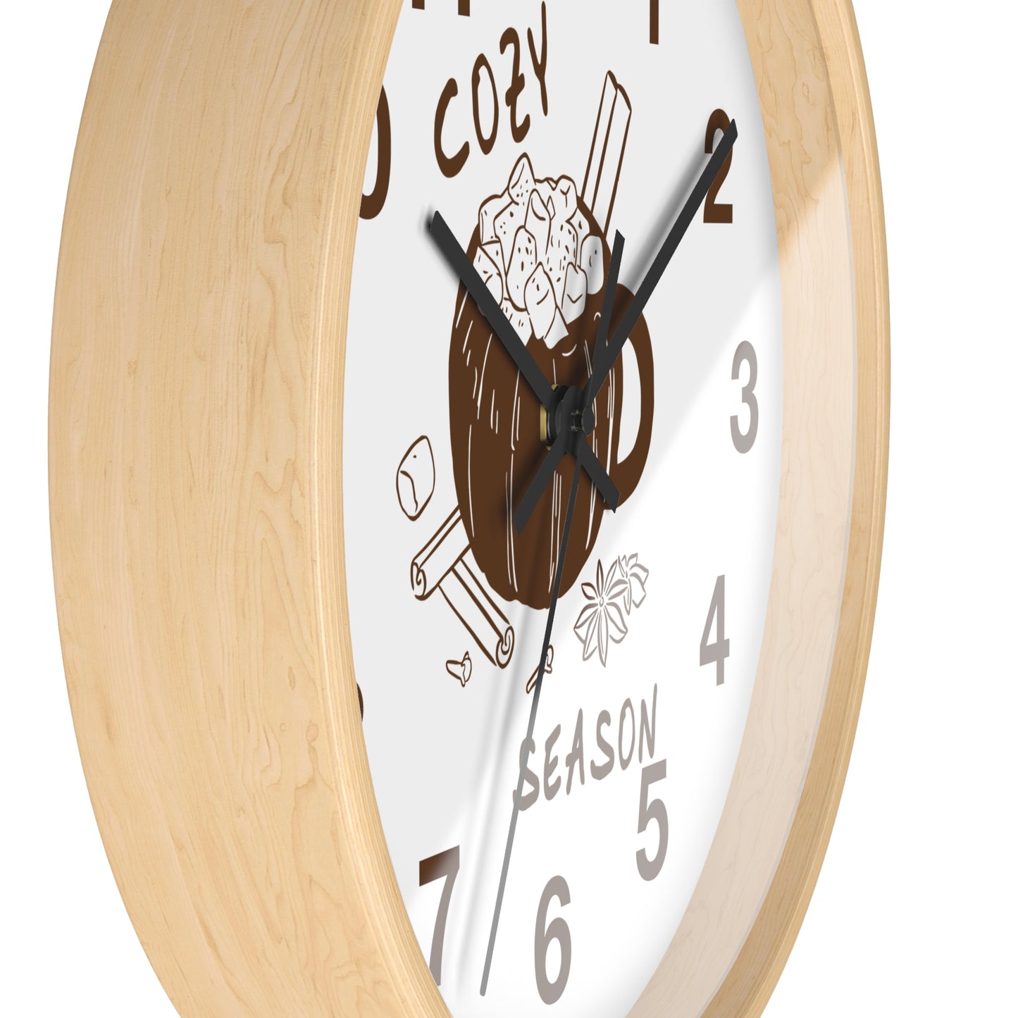 Cozy Season Pumpkin Hot Cocoa Wall Clock | Hand Drawn Fall Autumn Kitchen Decor