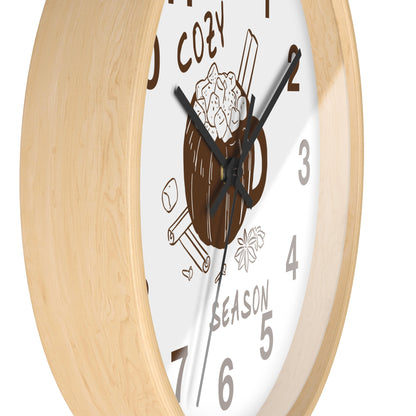 Cozy Season Pumpkin Hot Cocoa Wall Clock | Hand Drawn Fall Autumn Kitchen Decor
