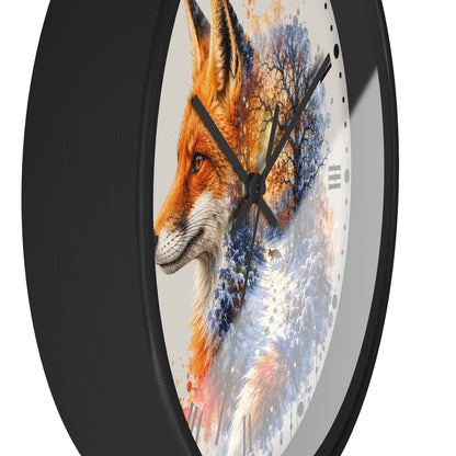 Winter Fox Wall Clock — Woodland Forest Animal Decor
