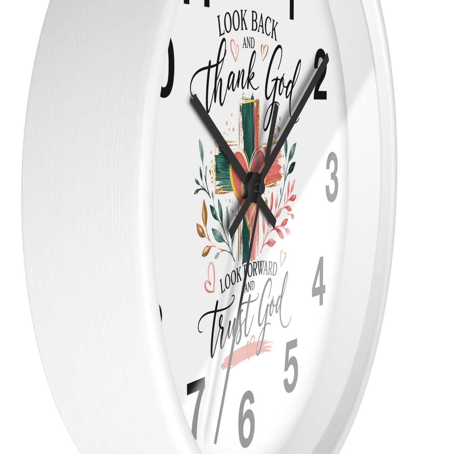 Look Forward And Trust Wall Clock —  Floral Cross Christian Home Decor