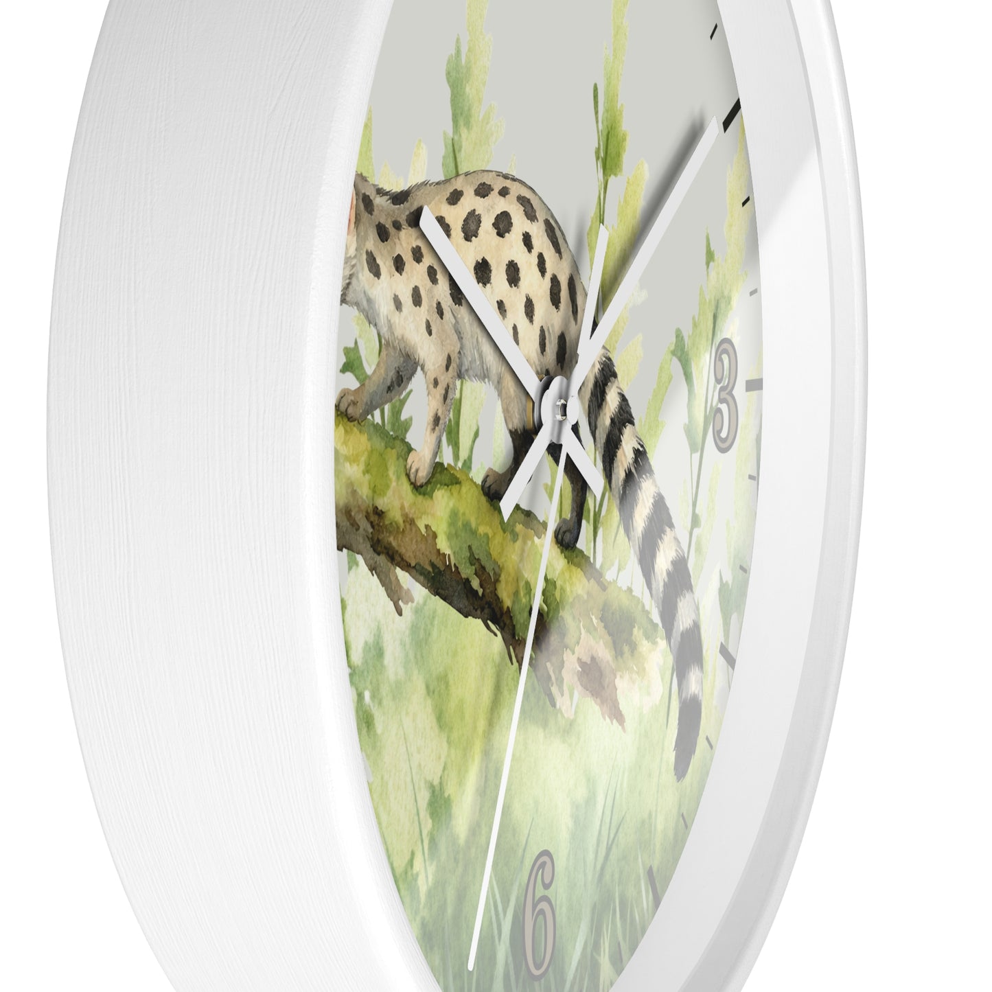 Watercolor Genet Cat Wall Clock - Safari Animal Decor