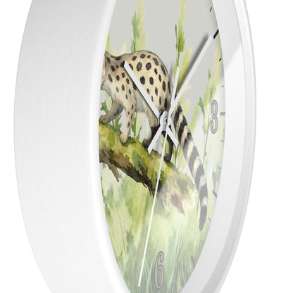 Watercolor Genet Cat Wall Clock - Safari Animal Decor