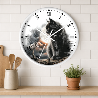 Black Cat Full Moon Wall Clock —  Cat Lovers Decor