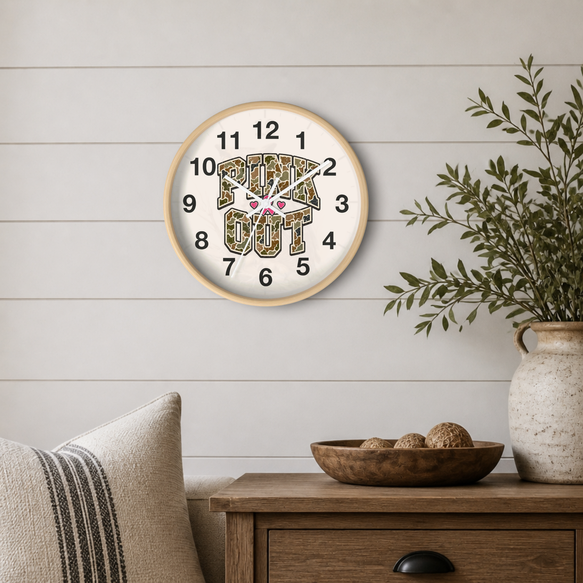 Camo Pink Out Wall Clock — Breast Cancer Awareness Gift