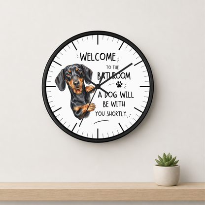 Peeking Dachshund Bathroom Wall Clock — Funny Dog Will Be With You Shortly