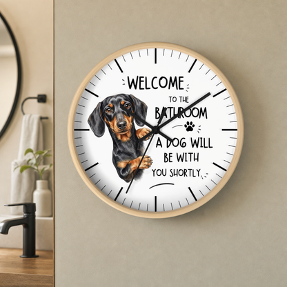 Peeking Dachshund Bathroom Wall Clock — Funny Dog Will Be With You Shortly