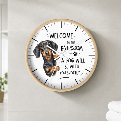 Peeking Dachshund Bathroom Wall Clock — Funny Dog Will Be With You Shortly