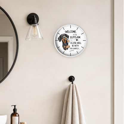 Peeking Dachshund Bathroom Wall Clock — Funny Dog Will Be With You Shortly