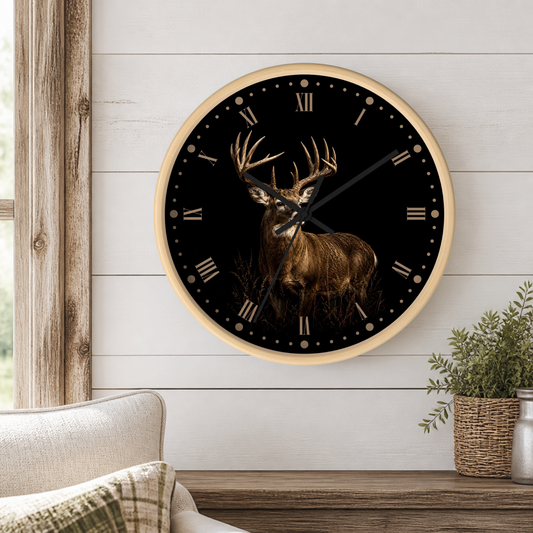 Rustic Buck Wall Clock with Roman Numerals — Vintage Deer for Cabin or Lodge Decor