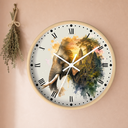 Elephant Temple Wall Clock — Watercolor Safari Home Decor